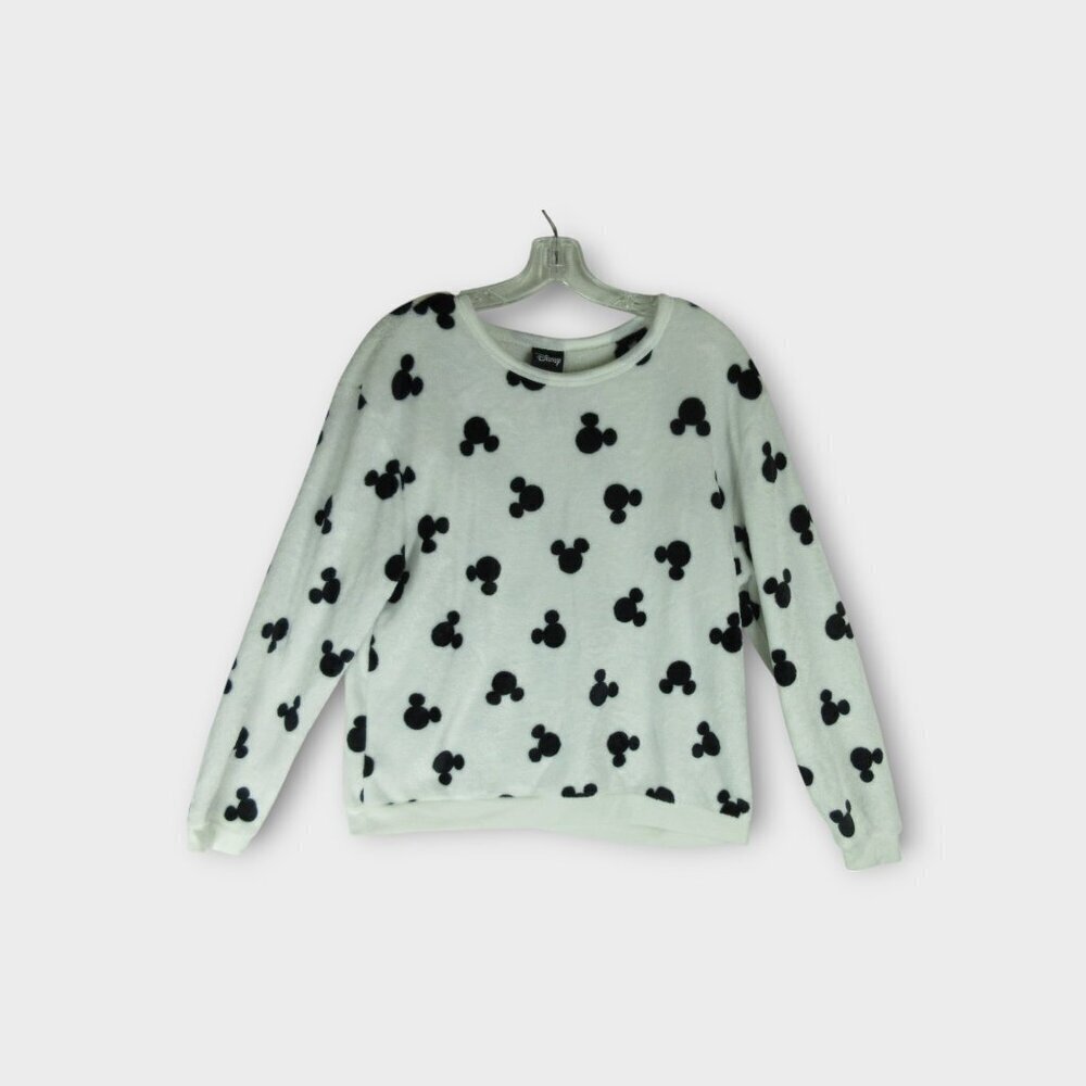 Disney Mickey Fleece Shirt Adult Size XL Long Sleeve Cow Print Black White